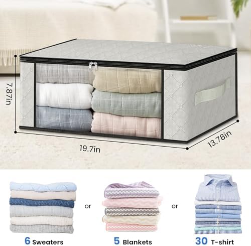 HomeHacks 4-Pack Clothes Organizer Storage Bags, 35L Storage Bins, White | Foldable Storage Box Container with Zippers, Clear Window, Reinforced Handles for Closet, Dorm, Pillows, Bedding, Sweater - Image 2