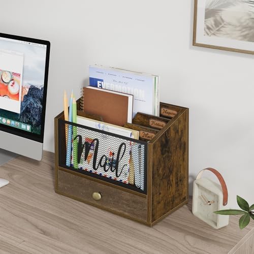 YINMIT Mail Organizer Countertop, 3-Slot Small Desk Organizer with Drawer - Image 2