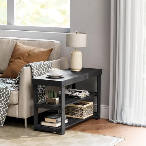 Pipishell 3 Tier Bamboo Shoe Rack Bench for Entryway, Black - Image 5