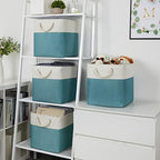 Temary Cubes Storage Baskets 12 Inch Cube Storage Bins for Shelf, Fabric Storage Cubes for Gift Empty Baskets for Home, Collapsable Box Basket for Storage (White&Teal) - Image 5