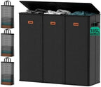 185L Laundry Hamper 3 Section with Lid & Removable Bags by MECINFUL