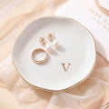Ceramic Jewelry Tray, White Initial V Personalized Jewelry Dish by GIVITASOT