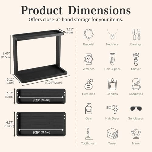 PEKER Bamboo Bathroom Organizer Countertop – Small Vanity Storage Shelf for Makeup, Perfume, Skincare – Natural Cosmetics Display Rack for Dresser, Sink, Kitchen –Black - Image 3