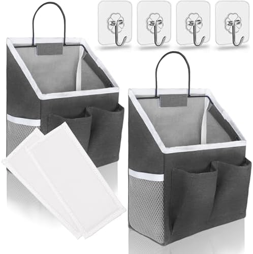 Kanrichu 2pcs Wall Hanging Baskets for Organizing, Hanging Storage Bag as Over the Door Organizer, Wall File Organizer, Rv Storage and Organization. For Bedroom, Office, Camper (Black-Upgraded) by KANRICHU