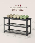 VASAGLE 3-Tier Shoe Rack, Storage Bench with Metal Mesh Shelves and Seat - Image 3