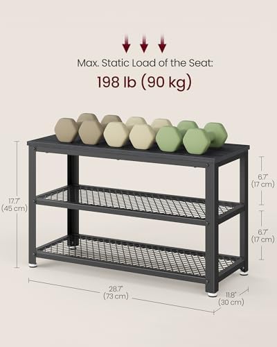 VASAGLE 3-Tier Shoe Rack, Storage Bench with Metal Mesh Shelves and Seat - Image 3