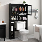 Vabches Over-The-Toilet Storage Cabinet with 2 Acrylic Waves Doors, Black. - Image 7