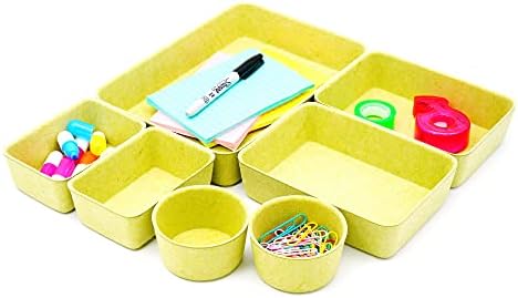 Welaxy Drawer organizers tray Felt storage bins office Desk dividers Morandi Colors Shallow Box 7-Piece round (Linden green) by Welaxy