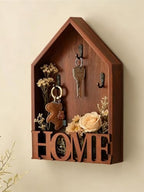 Key Holder Wall Mount, Pine Wood Key Hanger & Mail and Key Organizer for Wall, Decor Plate Hangers for Wall, Multifunctional Home Decor Entryway Key Holder with Shelf for Key & Plant Storage (Brown) - Image 4
