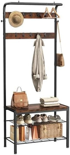 NEWBULIG Coat Rack, Hall Tree with Shoe Bench, 4-in-1 Entryway Organizer with 10 Hooks and Storage Shelf, Rustic Wood Entryway Bench for Mudroom, Living Room, Bedroom, Brown - Image 2