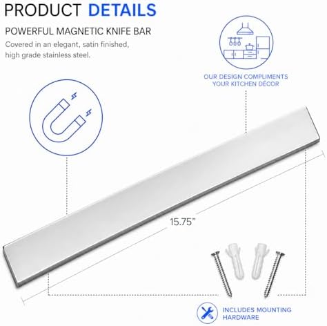 Modern Innovations 16 Inch Stainless Steel Magnetic Knife Bar with Multi-Purpose Functionality as a Knife Holder, Knife Strip, Magnetic Tool Organizer, Art Supply Organizer & Home Organizer - Image 6