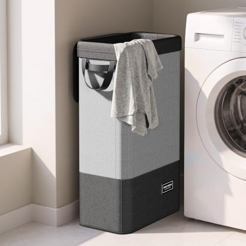 Yecaye Slim Laundry Hamper with Lid, 75L, Black-Gray - Image 7