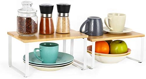 NEX Kitchen Cabinet and Counter Shelf Organizer, Stackable & Expandable, White and Natural - Image 6