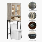 Over The Toilet Storage Cabinet with Tempered Glass Doors and Adjustable Shelf, Bathroom Organizer with Metal Stand Space Saver Over Toilet , Modern Toilet Rack for Bathroom, Restroom, Laundry, Grey - Image 5