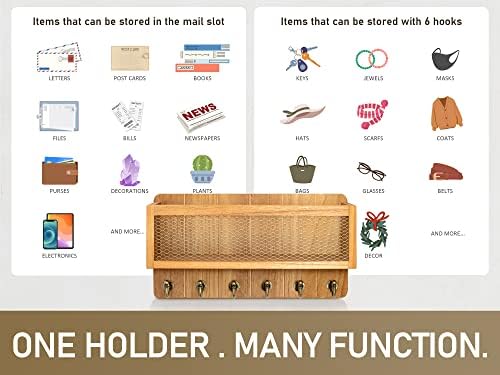 Rebee Vision Key Holder Wall Mount with 6 Hooks for Entryway, Light Brown - Image 5
