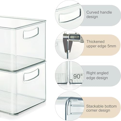 Heyuzb Set of 8 Clear Fridge Organizer Bins, Stackable Refrigerator Organizers and Storage for Fridge, Freezer, Pantry, BPA Free - Image 3