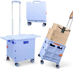 Foldable Utility Cart Folding Portable Rolling Crate with Magnetic Extended Lid,360°Rotate Wheels,176LBS Load Capacity,Heavy Duty Durable Dolly Cart for Teacher Tourist Shopping Office Outdoor by ZIYOULANG