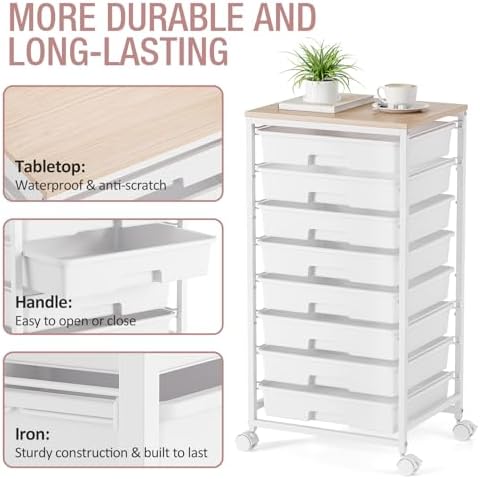 TOOLF Rolling Storage Cart with 8 Drawers,White - Image 5