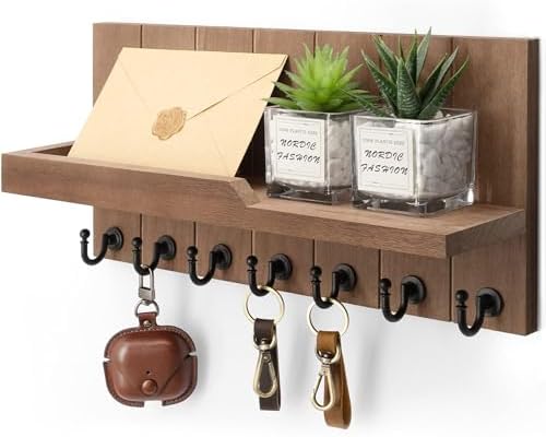 Rebee Vision Key Holder Wall Mount with Shelf for Entryway, Retro Brown by REBEEVISION
