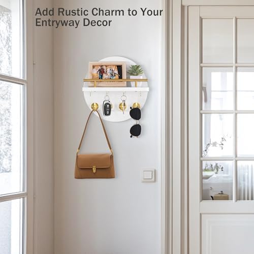 10.2" Key Holder Wall Mount with Shelf & Mail Organizer, 8 Hooks White - Image 5