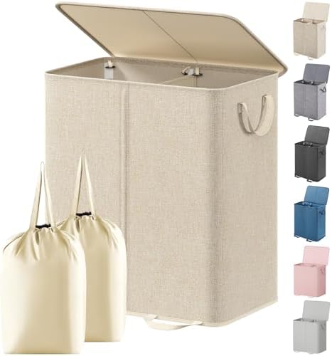 Lifewit Double Laundry Hamper with Lid, Removable Laundry Bags, Beige by Lifewit
