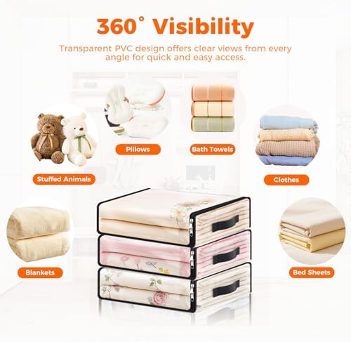 SpaceWhisper Clear Sheet Storage Bags, 4 Pack, 15.7 x 13.8 x 3.9 in | Sheet organizers and storage, zippered closure, thick plastic, reinforced handles, clothes, blankets, under-bed storage - Image 4