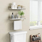 Forbena Floating Bathroom Shelves Wall Mounted, Aesthetic White and Gold Shelves for Bathroom Accessories, Modern Bathroom Organizer with Tower Bar for Wall Decor Storage Small Spaces, Set of 2 - Image 4