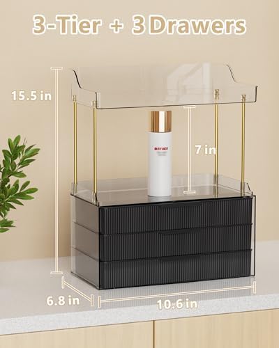 Anylady Bathroom Organizers and Storage, Makeup Organizer (Sturdy Durable Attractive), Ideal for Vanity, Countertop, Counter, Perfume, Skincare, Cabinet, Cosmetic, Dresser Organizer (deep black) - Image 2