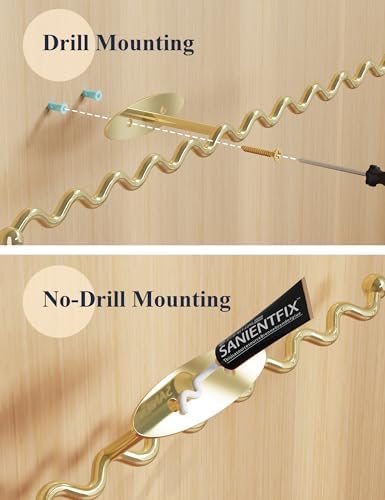 NiHome Wall Mounted Metal Jewelry Organizer Racks for Necklaces, Earrings, Bracelets, Rings, Decorative Display Wave Design Storage Holders for Bedroom, Bathroom, Kitchen, Entryway (2-Pack, Gold) - Image 7