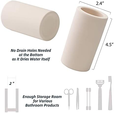 Fast-Drying Diatomite Toothbrush Holder - Bathroom Countertop Organizer Stand for Toothpaste, Makeup Brushes, Razors & Accessories (Beige) - Image 3