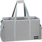 Standing Extra Large Utility Tote Bag with Hard Bottom & Hard Sides, Heavy Duty Reusable Grocery Bags with Handles & 3 Pockets for Shopping, Beach, Picnics, Car (22.5"x11"x12", Grey) by DSDCDJ