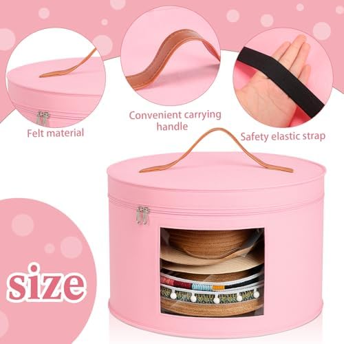 Chunful Hat Box for Women Storage Cowboy Hat Box, Pink, Height 10.2 Inches - Image 3