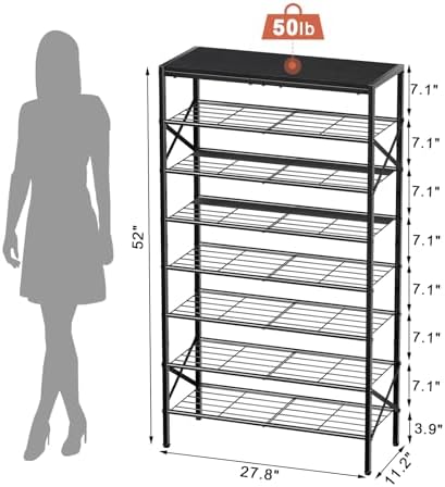 8 Tier Metal Shoe Rack with Wood Top, 24-32 Pairs - Image 3