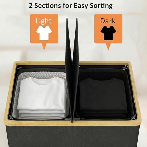 efluky Double Laundry Hamper with Lid and 2 Removable Bags, Black - Image 3