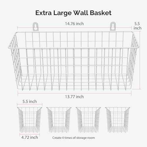 MaraFansie Wire Basket 4-Pack [Extra Large] Hanging Wall Organizer Cabinet Storage Basket Wall Mounted Shelves Rustic Farmhouse Decor for Home Kitchen Bathroom, White - Image 2