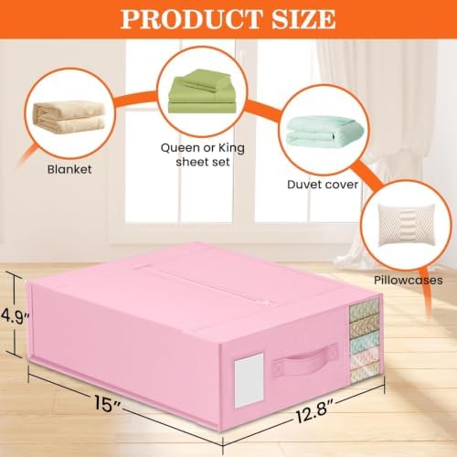 WOWBOX Sheet Organizers and Storage,Closet Bed Sheet Organizer Under Bed Storage and Organization with Label Cards & Clear Window for Bedding Sheets,Duvet Covers,Blankets (6 Pack，Pink) - Image 5