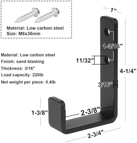4 Pack 2-3/8" Heavy Duty Steel J Hook, Wall Mount Garage Hanging Bracket - Image 2