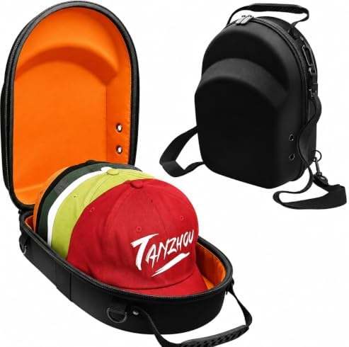 Hard Hat Travel Case for Baseball Caps 1 Piece Black With Orange - Hat Protector with Handle, Adjustable Shoulder Strap & Luggage Strap, Stores 6 Hats for Travel, Home, Gifts by JIDSPWLS-USStrore
