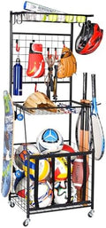 PLKOW Sports Equipment Storage for Garage, Indoor/Outdoor Sports Rack for Garage, Ball Storage Garage Organizer with Basket and Hooks,Toy/Sports Gear Storage by PLKOW