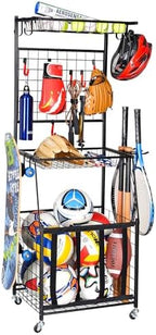 PLKOW Sports Equipment Storage for Garage, Indoor/Outdoor Sports Rack for Garage, Ball Storage Garage Organizer with Basket and Hooks,Toy/Sports Gear Storage by PLKOW