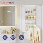 SWTYMIKI Over The Door Hook with 16 Hooks & 2 Mesh Baskets - Heavy Duty Over The Door Organizer Hanger for Towels, Coats, Clothes - Space Saving Hanging Rack for Bathroom, Living Room, Silver - Image 2