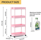 SPACEKEEPER 4 Tier Rolling Cart, Bathroom Cart Organizer with Wheels, Pink - Image 4