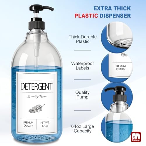 GMISUN Laundry Detergent Soap Dispenser, Plastic Liquid Laundry Detergent Dispenser, Container for Farmhouse Laundry Room Decor, Organizer for Liquid SoftenerBleach Heavy Duty Plastic Bottle(3 Pack) - Image 4