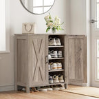 Homleke Farmhouse Shoe Cabinet with 2 Barn Doors & Wood Legs by Homleke