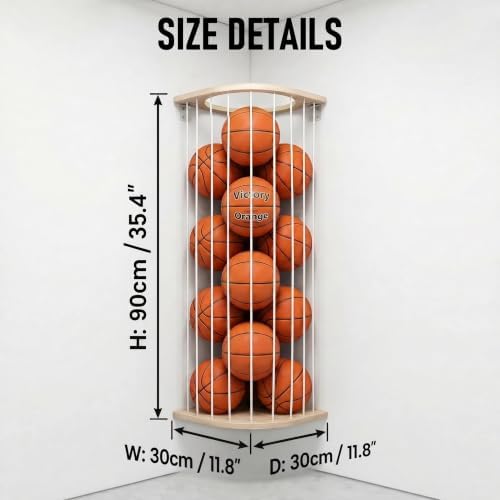 Garage Ball Storage Rack with Wood Frame, Wall Mount Corner Organizer - Image 2