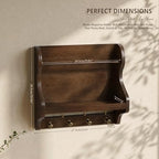 Pine Wood Mail Organizer Wall Mount with 7 Key Hooks for Entryway, Brown - Image 2