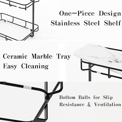 Bathroom Organizer Countertop Perfume Organizer Makeup Organizer Cosmetics Storage Display Rack Vanity Tray Dresser Stainless Steel Gold Shelf White Marble Ceramic Tray - Image 3