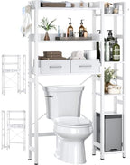 Besiost Over The Toilet Storage, 7 Tier Bathroom Organizer with Reversible Side Shelf and 2 Fabric Drawers, Adjustable Freestanding Rack Space Saver for Small Spaces, White by Besiost