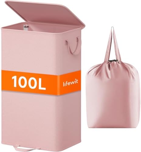 Lifewit Single Laundry Hamper with Lid, Removable Laundry Bags, Pink by Lifewit