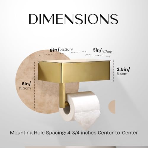 Day Moon™ - Toilet Paper Holder with Shelf - Modern Roll Holder for Bathroom - 1 Pack - Wall Mount - with Storage, Gold - Image 6